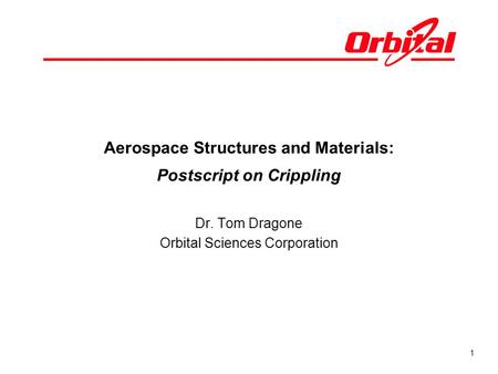 Aerospace Structures and Materials: Postscript on Crippling
