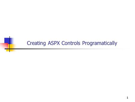 1111 Creating ASPX Controls Programatically. 2222 Objectives You will be able to Dynamically add controls to a page. Dynamically alter properties of controls.