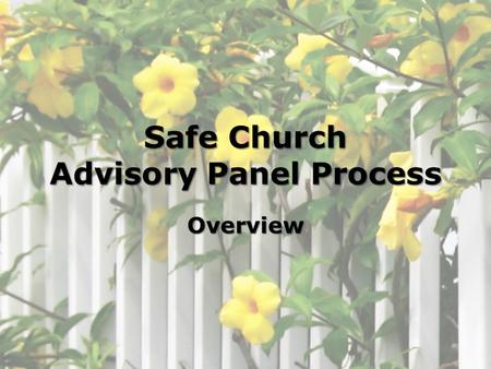 Safe Church Advisory Panel Process Overview. Why this Process? Allegations must be taken seriously! Provides a process to aid church councils in evaluating.