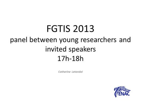 FGTIS 2013 panel between young researchers and invited speakers 17h-18h Catherine Letondal.