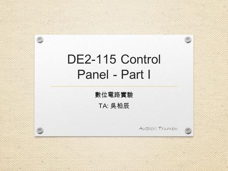 DE2-115 Control Panel - Part I
