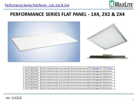 ENERGY EFFICIENT LIGHTING ver. 111212.1.1 PERFORMANCE SERIES FLAT PANEL - 1X4, 2X2 & 2X4 MLFP14DP4535 MLFP=Flat Panel/14=1x4 Size/DP=Direct Performance/