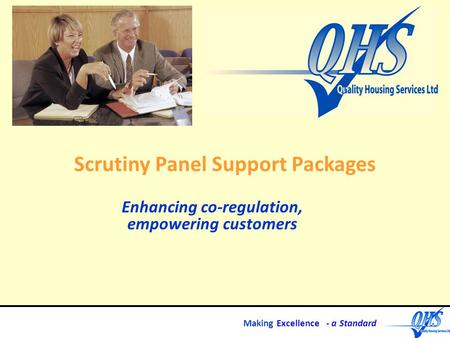 Making Excellence - a Standard Scrutiny Panel Support Packages Enhancing co-regulation, empowering customers.