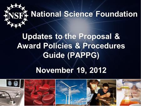 National Science Foundation Updates to the Proposal & Award Policies & Procedures Guide (PAPPG) November 19, 2012.
