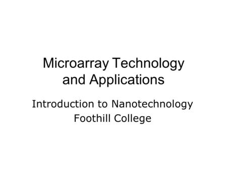 Microarray Technology and Applications