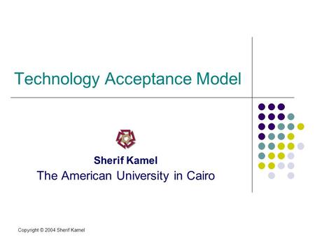 Copyright © 2004 Sherif Kamel Technology Acceptance Model Sherif Kamel The American University in Cairo.