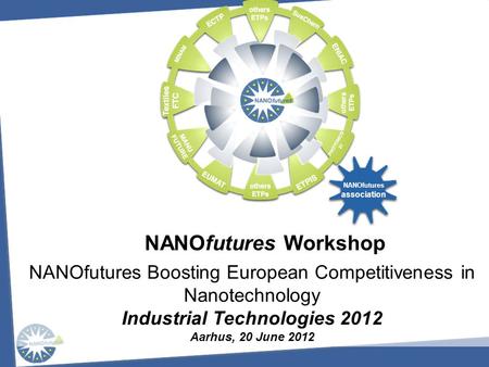 NANOfutures Workshop NANOfutures Boosting European Competitiveness in Nanotechnology Industrial Technologies 2012 Aarhus, 20 June 2012 NANOfutures association.