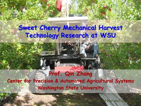 Sweet Cherry Mechanical Harvest Technology Research at WSU Prof. Qin Zhang Center for Precision & Automated Agricultural Systems Washington State University.