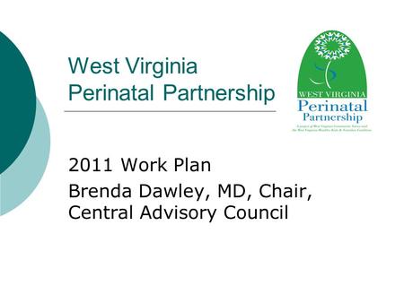 West Virginia Perinatal Partnership 2011 Work Plan Brenda Dawley, MD, Chair, Central Advisory Council.