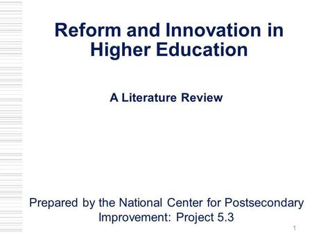 Reform and Innovation in Higher Education