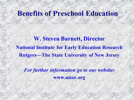 Benefits of Preschool Education