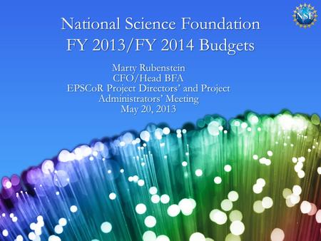 National Science Foundation FY 2013/FY 2014 Budgets Marty Rubenstein CFO/Head BFA EPSCoR Project Directors and Project Administrators Meeting May 20, 2013.
