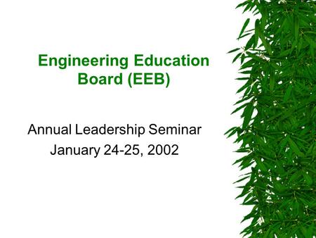 Engineering Education Board (EEB) Annual Leadership Seminar January 24-25, 2002.