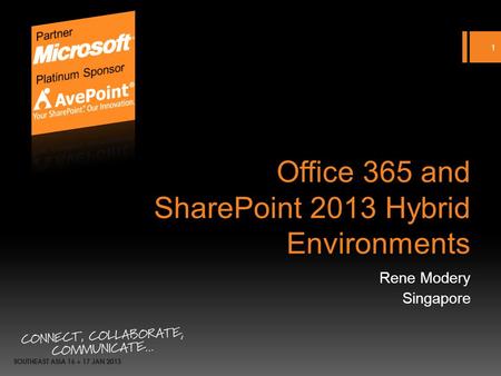 Office 365 and SharePoint 2013 Hybrid Environments Rene Modery Singapore 1.