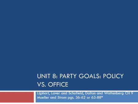 Unit 8: Party Goals: Policy vs. Office