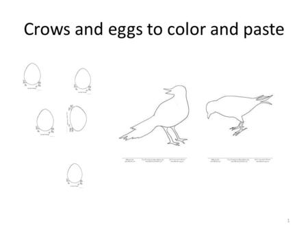 Crows and eggs to color and paste 1. White Crows Color the mother and father crow and eggs. Glue them onto the nest. A mama and papa white crow have ______________eggs.