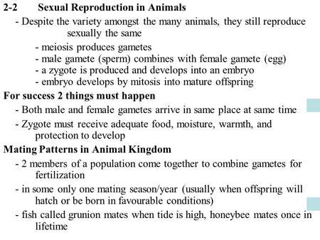 2-2	 Sexual Reproduction in Animals