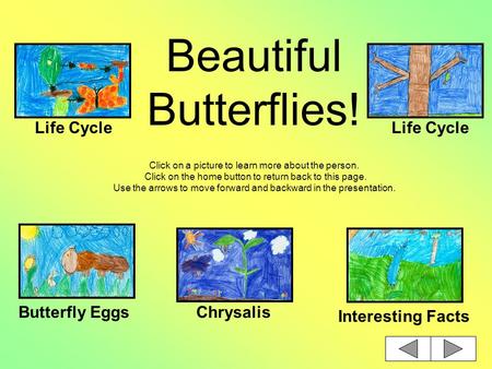 Beautiful Butterflies! Click on a picture to learn more about the person. Click on the home button to return back to this page. Use the arrows to move.