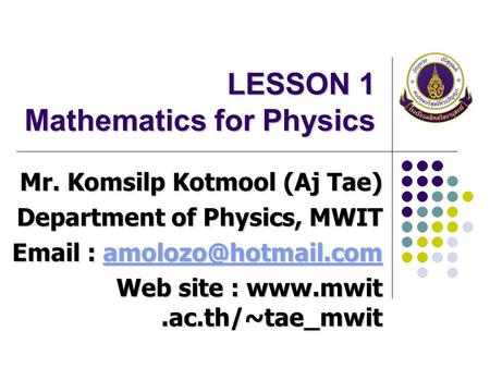 LESSON 1 Mathematics for Physics