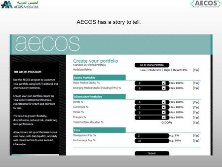 AECOS has a story to tell.. The AECOS program can do the following for investors: Gives accurate return estimates of the separate component parts of the.