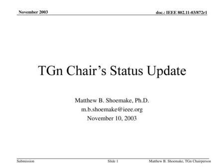 TGn Chair’s Status Update