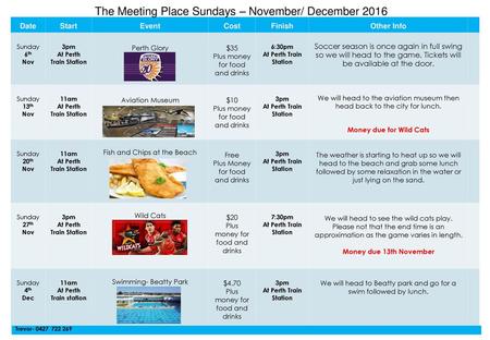 The Meeting Place Sundays – November/ December 2016