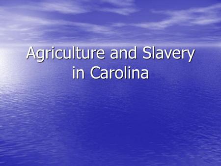 Agriculture and Slavery in Carolina