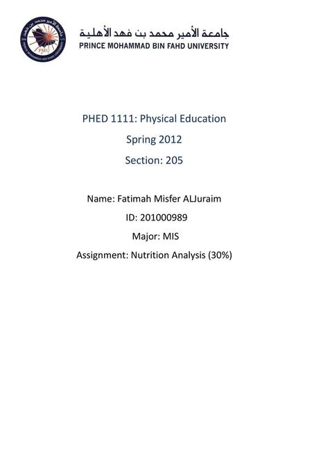 PHED 1111: Physical Education Spring 2012 Section: 205