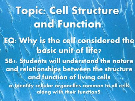 Topic: Cell Structure and Function
