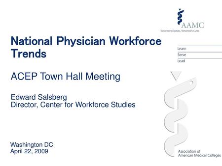 National Physician Workforce Trends ACEP Town Hall Meeting Edward Salsberg Director, Center for Workforce Studies Washington DC April 22, 2009 © 2006.