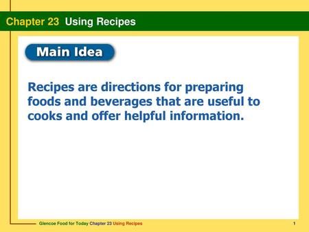 Recipes are directions for preparing foods and beverages that are useful to cooks and offer helpful information. 1.