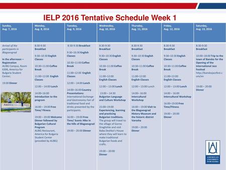 IELP 2016 Tentative Schedule Week 1