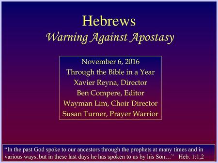 Hebrews Warning Against Apostasy