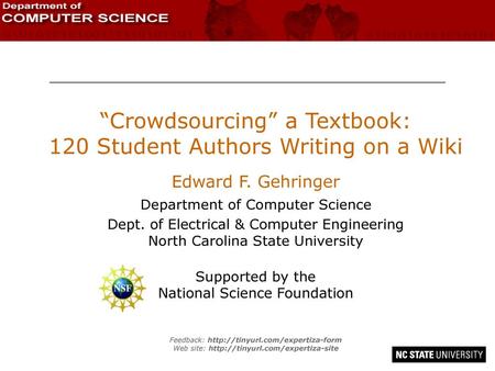 “Crowdsourcing” a Textbook: 120 Student Authors Writing on a Wiki