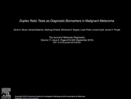 Duplex Ratio Tests as Diagnostic Biomarkers in Malignant Melanoma