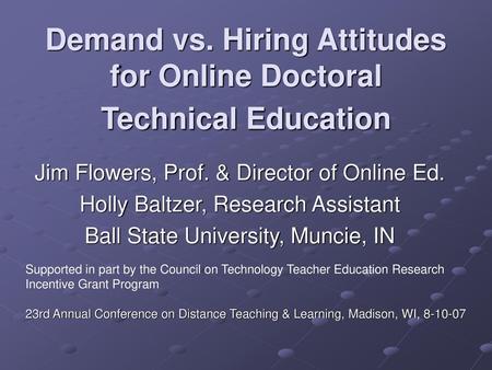 Demand vs. Hiring Attitudes for Online Doctoral Technical Education
