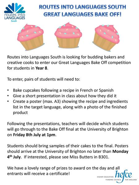 ROUTES INTO LANGUAGES SOUTH GREAT LANGUAGES BAKE OFF!