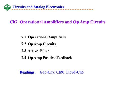 Ch7 Operational Amplifiers and Op Amp Circuits