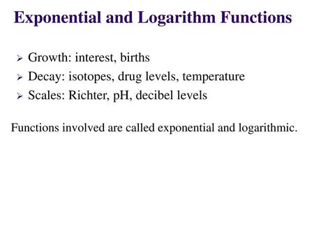 Exponential and Logarithm Functions