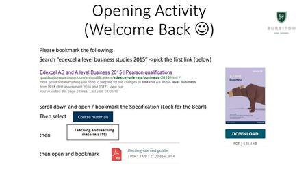 Opening Activity (Welcome Back )