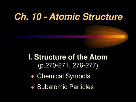 Ch Atomic Structure I. Structure of the Atom