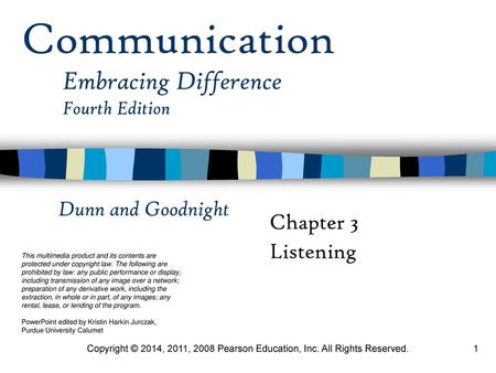 Communication Embracing Difference Fourth Edition Chapter 3 Listening