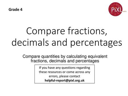 Compare fractions, decimals and percentages