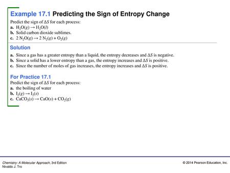 Example 17.1 Predicting the Sign of Entropy Change