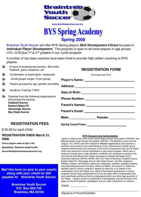BYS Spring Academy Spring 2008 REGISTRATION FORM REGISTRATION FEES
