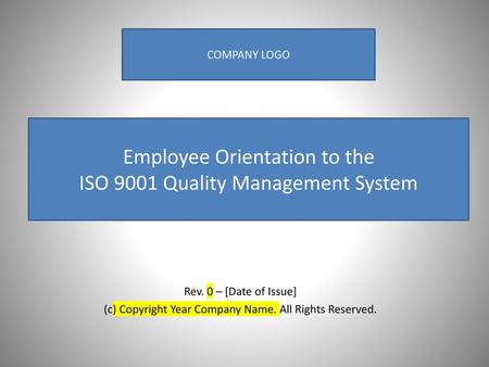 Employee Orientation to the ISO 9001 Quality Management System