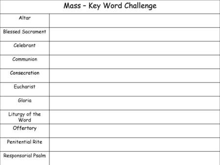 Mass – Key Word Challenge