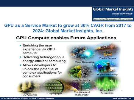 © 2016 Global Market Insights, Inc. USA. All Rights Reserved  GPU as a Service Market to grow at 30% CAGR from 2017 to 2024: Global Market.