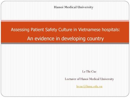 Le Thi Cuc Lecturer of Hanoi Medical University