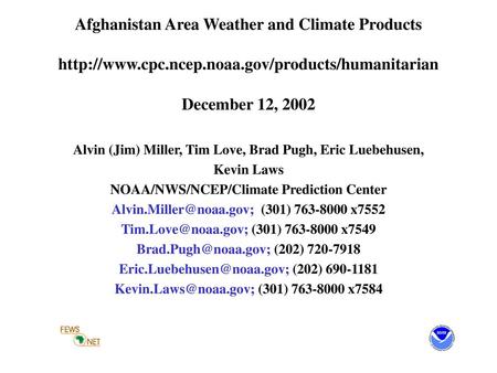 Afghanistan Area Weather and Climate Products  cpc. ncep